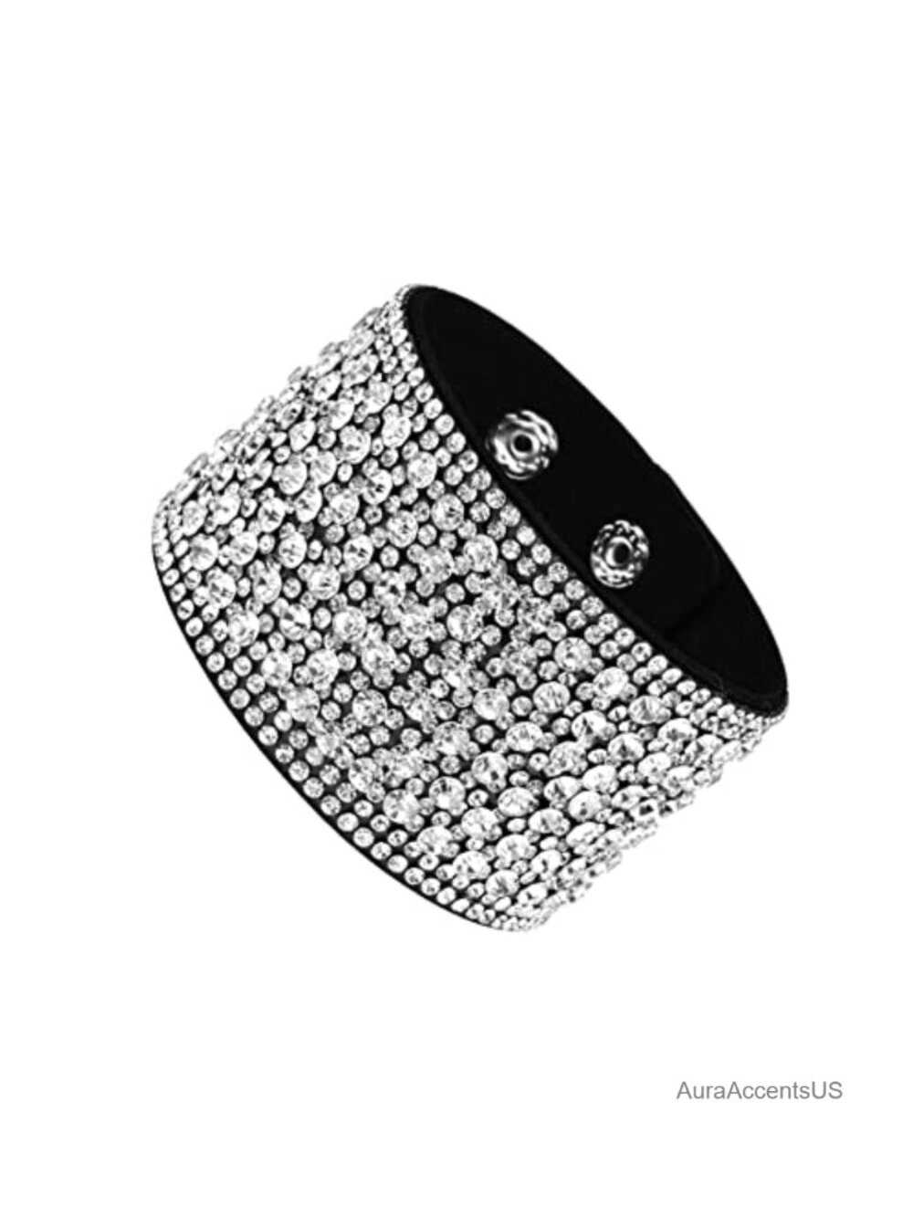 Leather Wrap Cuff Bracelet Rhinestone Bangle Women Stackable